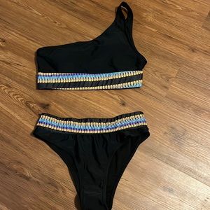 Black, one shoulder bikini